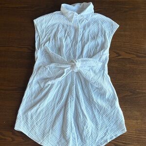 Cupshe White Sleeveless Tie-Front Button-Down Beach Coverup/Dress NWOT